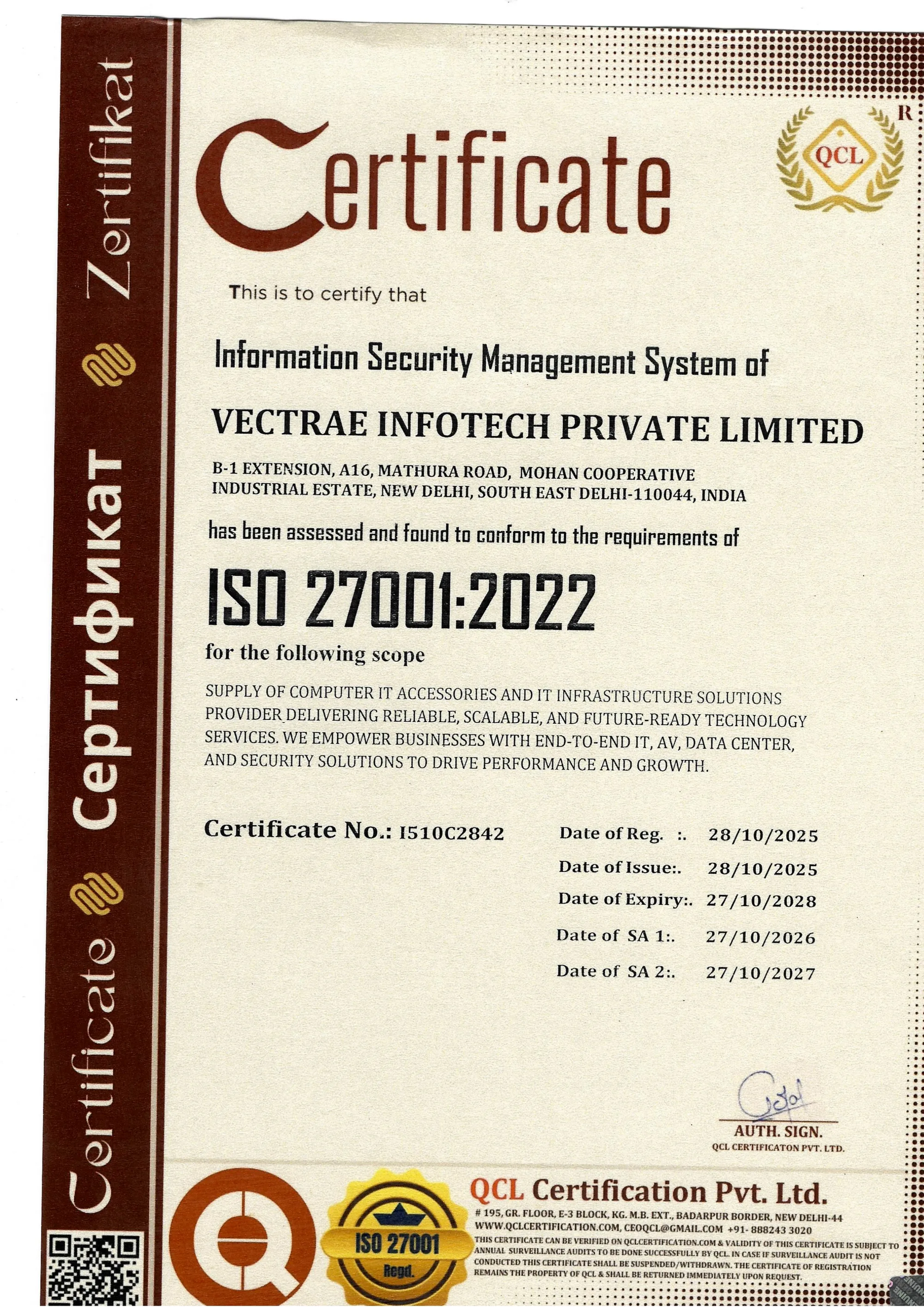 ISO certificate